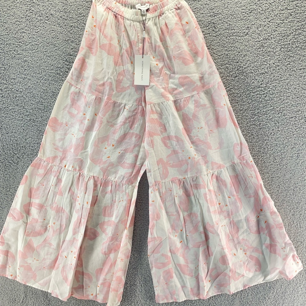 Something navy tiered wide leg floral pants XS